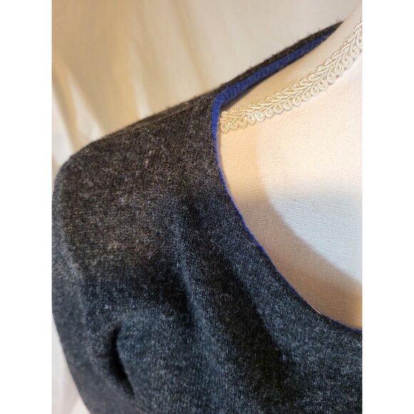 Ply Cashmere Dark Gray Heather Blue Trim 100% Cashmere Sweater Size L - Picture 2 of 5